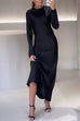 Febedress Round Neck Long Sleeves Satin Maxi Party Dress