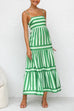 Febedress Spaghetti Strap Tiered Color Block Striped Maxi Dress