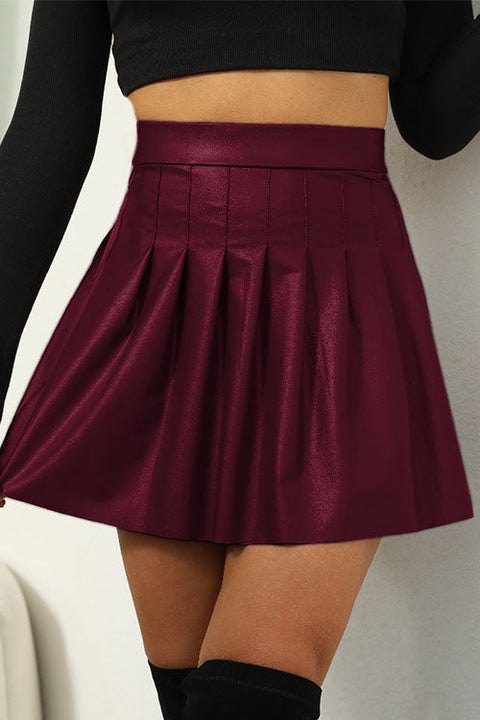 Febedress High Waist Faux Leather Pleated Mini Skirt