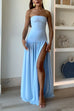 Strapless Tube High Slit Swing Maxi Party Dress