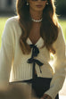 Febedress V Neck Bow Tie Front Elegant Sweater