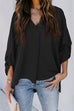 Febedress V Neck Roll Up Long Sleeves Blouse Shirt