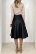 Febedress High Waist Faux Leather A-line Flare Midi Skirt