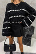 Febedress Lantern Sleeves Color Block Chunky Knit Sweater