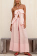 Febedress Strapless Ruffle Slit Top Elastic Waist Wide Leg Pants Set