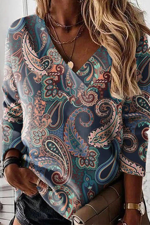 Febedress V Neck Long Sleeves Unique Print Top