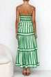 Febedress Spaghetti Strap Tiered Color Block Striped Maxi Dress