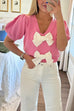 Febedress V Neck Short Sleeves Bow Knot Knit Top