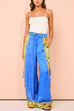 Febedress Bow Tie Side Split Cami Top Wide Leg Pants Printed Satin Set