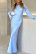 Febedress Round Neck Long Sleeves Satin Maxi Party Dress