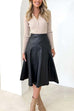 Febedress High Waist Faux Leather A-line Flare Midi Skirt