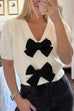 Febedress V Neck Short Sleeves Bow Knot Knit Top