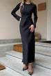 Febedress Round Neck Long Sleeves Satin Maxi Party Dress