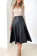 Febedress High Waist Faux Leather A-line Flare Midi Skirt