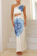 Febedress One Shoulder Lace Trim Cut Out Sleeveless Maxi Dress