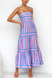 Febedress Spaghetti Strap Tiered Color Block Striped Maxi Dress