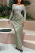 Febedress Off Shoulder Long Sleeves Mesh Splice Maxi Dress