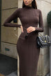 Febedress Mockneck Long Sleeves Bodycon Knit Maxi Dress