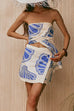 Febedress Seashell Print Strapless Ruffle Tube Top and Wrap Mini Skort Set