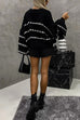 Febedress Lantern Sleeves Color Block Chunky Knit Sweater