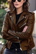 Febedress Vintage Lapel Zip Up Faux Leather Moto Jacket