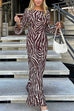 Febedress Boat Neck Bell Sleeves Animal Print Maxi Dress