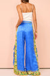 Febedress Bow Tie Side Split Cami Top Wide Leg Pants Printed Satin Set