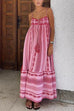 Febedress Tassel Crochet Hollow Out Splice Printed Ruffle Maxi Cami Dress