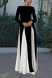 Febedress Long Sleeves Color Block Swing Maxi Dress