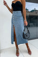 Febedress Button Down Slit Midi Denim Skirt