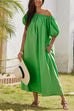 Febedress Off Shoulder Puff Sleeves Pocketed Baggy Midi Dress