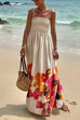 Febedress Bow Shoulder Smocked Floral Print Cami Maxi Vacation Dress