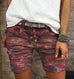 Febedress Elastic Waist Buttons Skinny Camo Shorts