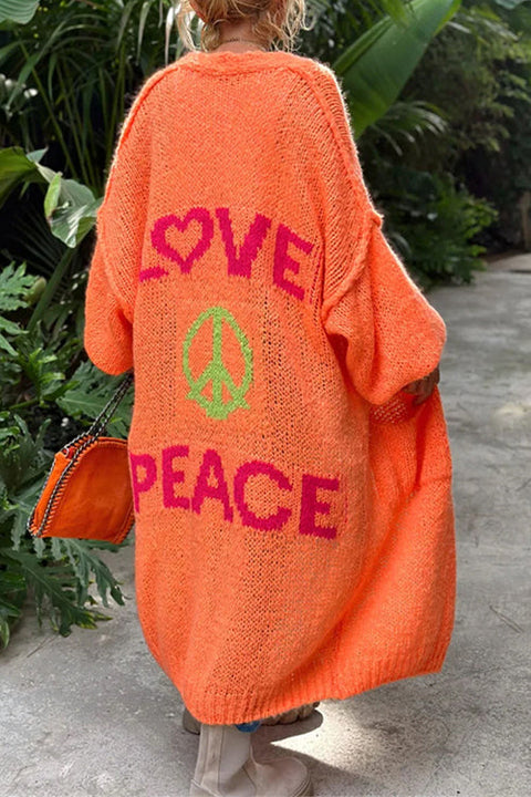 Febedress Open Front Love and Peace Pattern Long Sweater Cardigan(in 5 Colors)