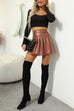 Febedress High Waist Faux Leather Pleated Mini Skirt