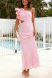 Febedress Frill One Shoulder Cut Out Waist Maxi Dress