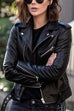 Febedress Vintage Lapel Zip Up Faux Leather Moto Jacket