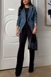 Febedress Notch Collar Double Breasted Denim Blazer