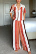 Febedress Striped Short Sleeves Button Down Shirt Wide Leg Pants Set