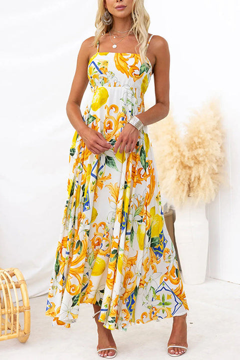 Febedress Bow Back High Waist Printed Maxi Cami Dress