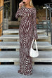 Febedress Boat Neck Bell Sleeves Animal Print Maxi Dress