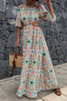 Febedress Puff Sleeves Backless Lace-up Printed Maxi Vacation Dress