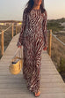 Febedress Boat Neck Bell Sleeves Animal Print Maxi Dress