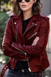 Febedress Vintage Lapel Zip Up Faux Leather Moto Jacket