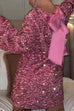 Febedress Long Sleeves Bow Back Sequin Party Dress