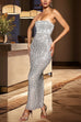 Febedress Strapless Tube Back Slit Rhinestone Maxi Party Dress