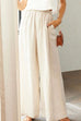 Febedress Elastic Waist Pocketed Wide Leg Cotton Linen Pants