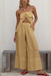 Febedress Strapless Ruffle Slit Top Elastic Waist Wide Leg Pants Set