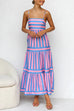 Febedress Spaghetti Strap Tiered Color Block Striped Maxi Dress