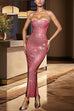 Febedress Strapless Back Slit Rhinestone Bodycon Maxi Party Dress